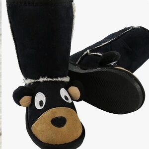 Lazy Ones Black Bear Face Sherpa Slipper Boots Toddler 10/12 NWT